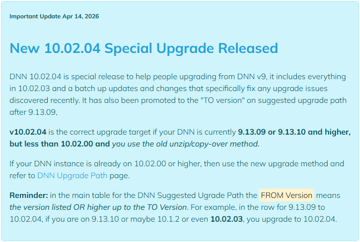 DNN 10.02.04 Special Upgrade Released