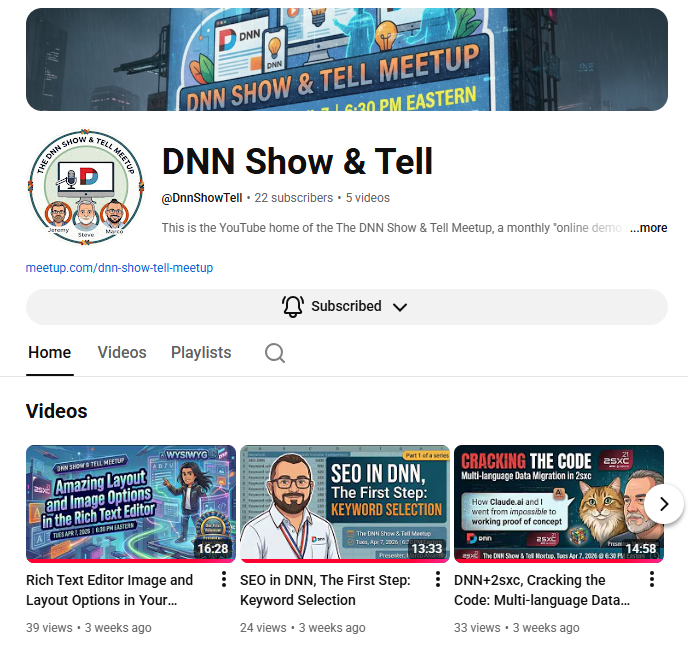 YouTube Channel: DNN Show & Tell Meetup